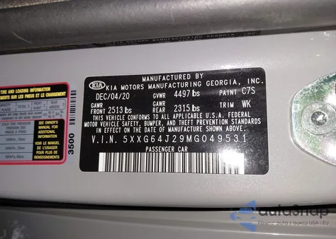 2021 Kia K5 Gt-Line z USA, uszkodzony, nr VIN 5XXG64J29MG049531